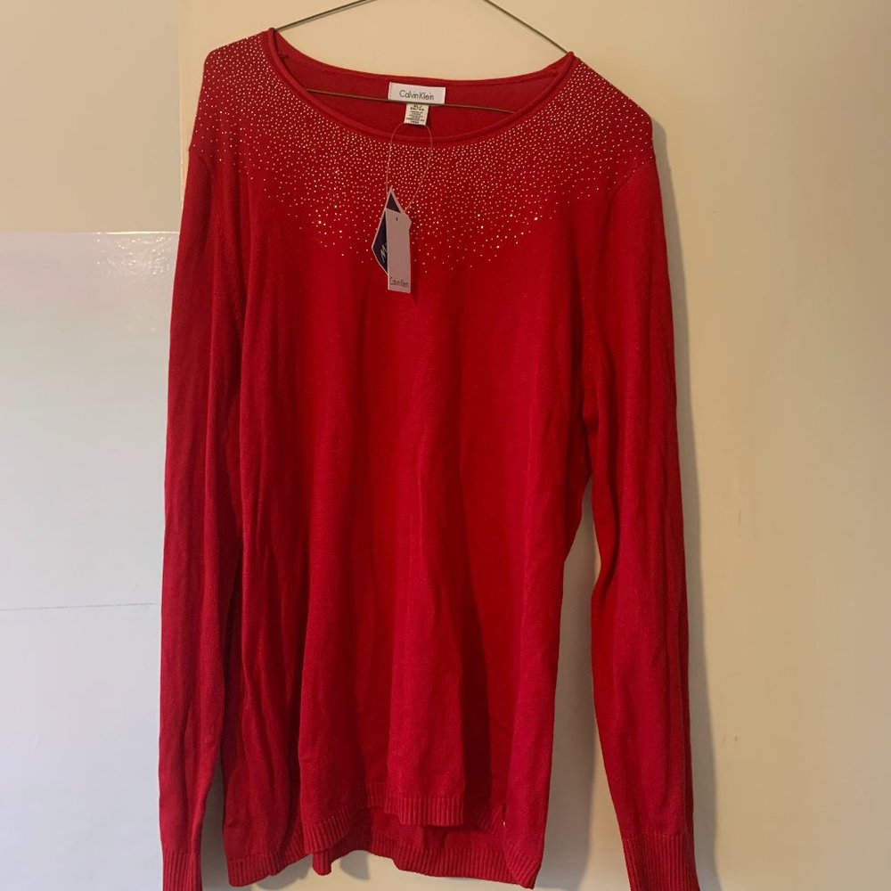 Calvin Klein Sweater with Jeweled Neckline